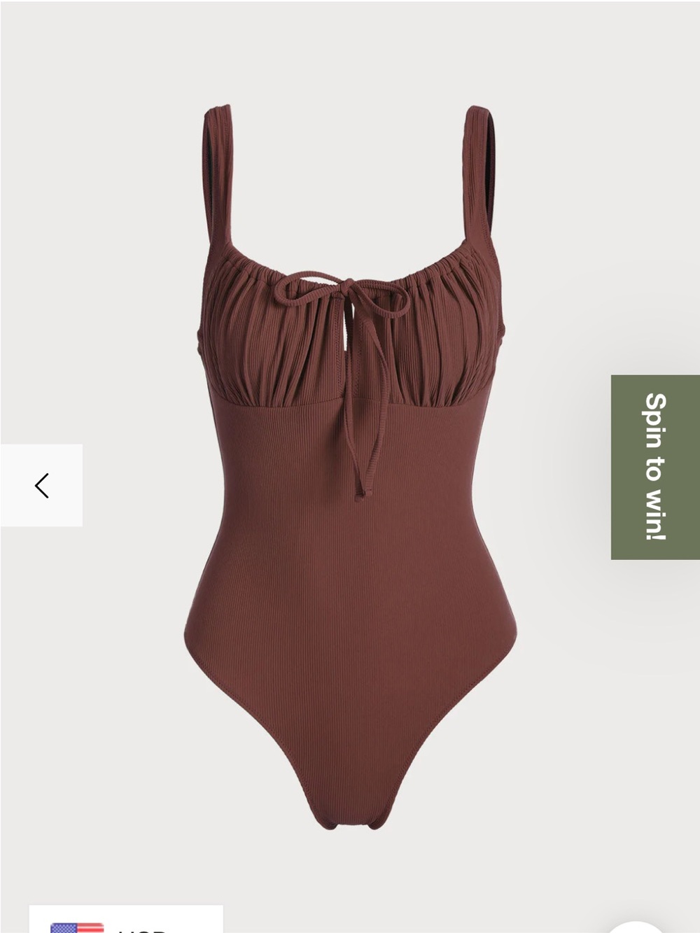 NWT Size Sm Ribbed One-Piece Swimsuit in Coffee Comor - Adjustable Straps